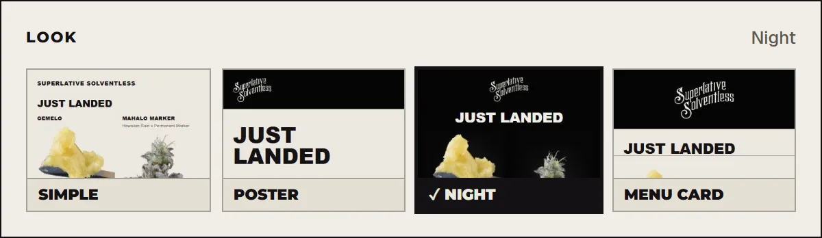 Four email styles: Simple, Poster, Night and Menu card